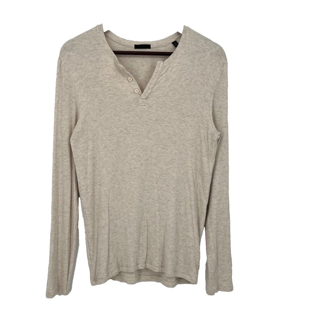 ATM Womens Longsleeve Micromodal Blouse Top Button Neck M Ivory Soft Casual